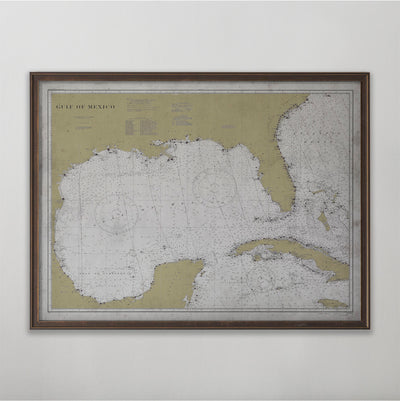 Gulf of Mexico Map, Vintage Nautical Chart of the Gulf Coast, Nautical Home Decor, 20th Century