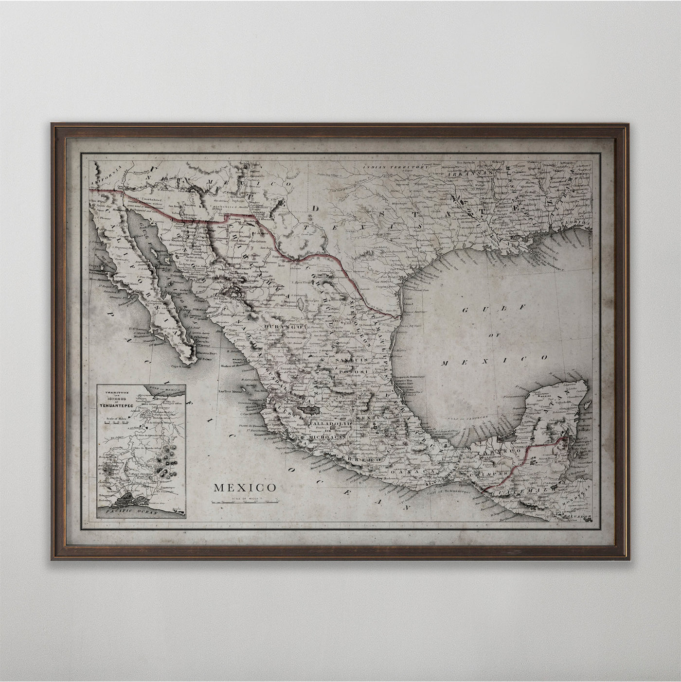 Mexico Map, Vintage Map of Mexico, Mexican Home Decor, 19th Century