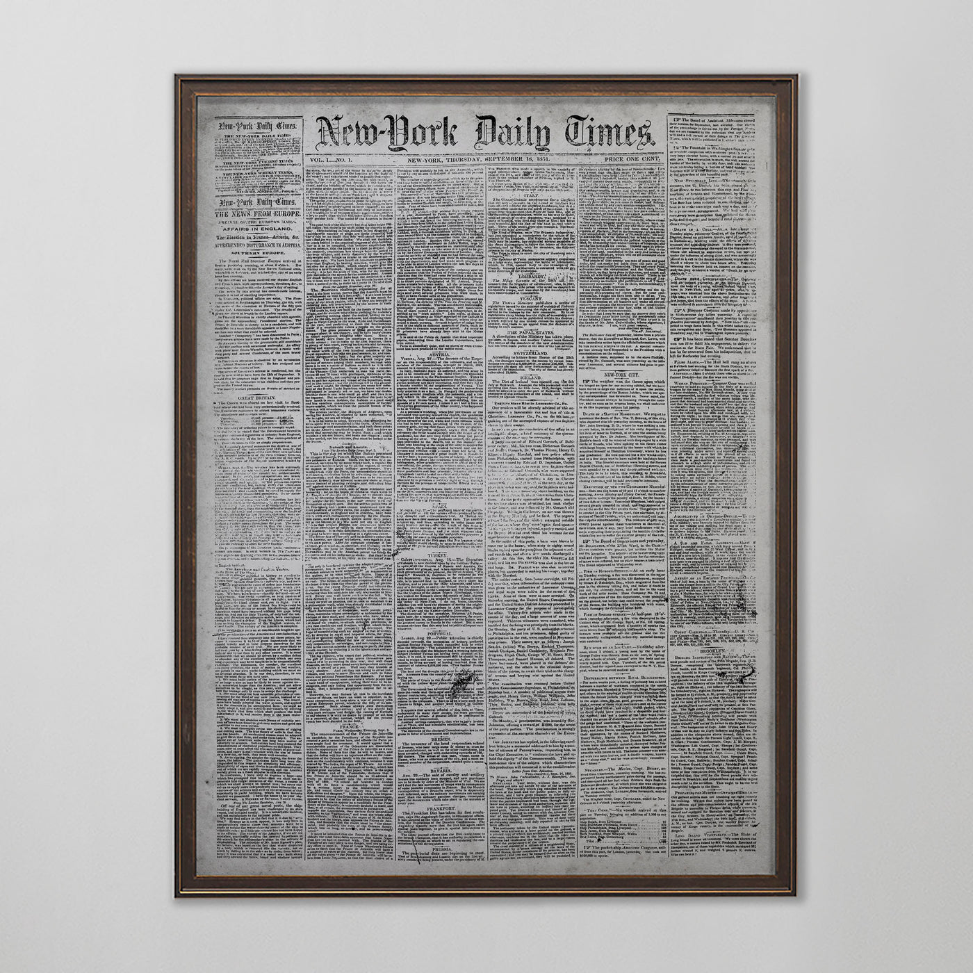 Vintage New York Times Newspaper Print, Antique Newspaper Wall Decor