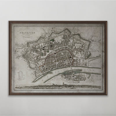 Frankfurt Map, Vintage Map of Frankfurt, German Home Decor, 19th Century