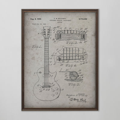 Guitar Patent, Vintage Guitar Patent Art, Antique Guitar Patent Wall Decor, c. 1955 T.M. McCarty