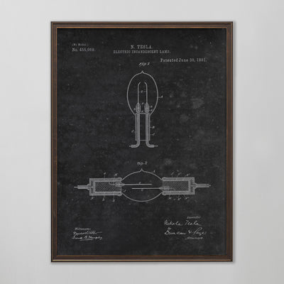 Electric Incandescent Lamp Patent, Vintage Lamp Patent Art, Antique Lamp Patent Wall Decor, c. 1891 Nikola Tesla