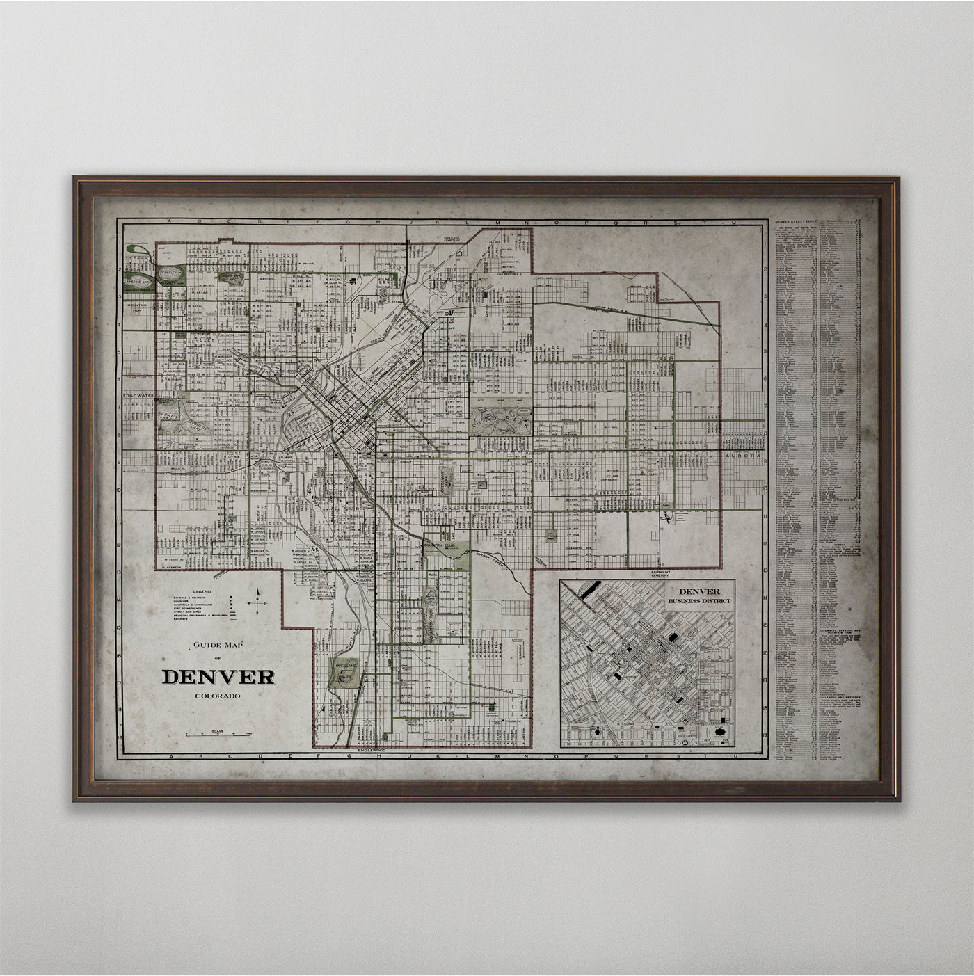 Denver Map, Vintage Map of Denver, Colorado Home Decor, 1920