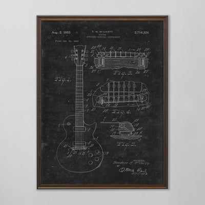 Guitar Patent, Vintage Guitar Patent Art, Antique Guitar Patent Wall Decor, c. 1955, T.M. McCarty