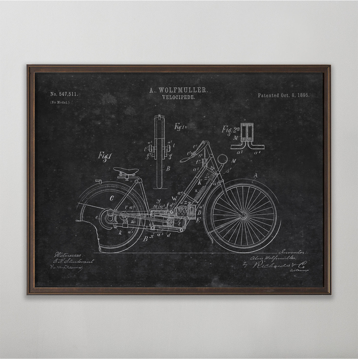 Motorcycle Patent, Vintage Motorcycle Patent Art, Antique Motorcycle Patent Wall Decor, c. 1895 A. Wolfmuller Velociped