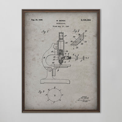 Microscope Patent, Vintage Microscope Patent Art, Antique Microscope Patent Wall Decor, c. 1938 M. Berek