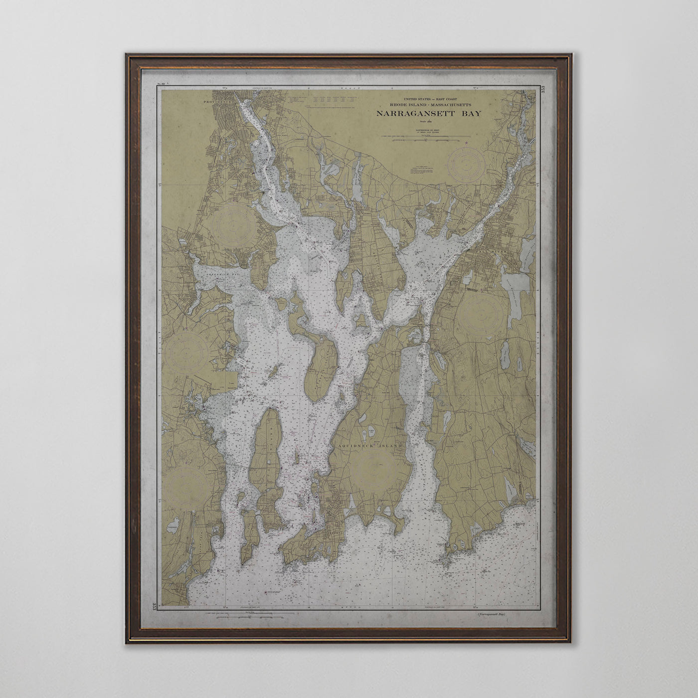 Narragansett Bay Map, Vintage Nautical Chart of Narragansett Bay, Rhode Island Home Decor, 20th Century