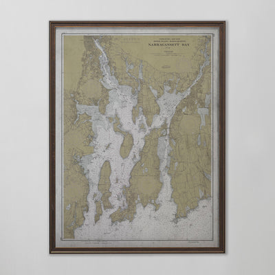 Narragansett Bay Map, Vintage Nautical Chart of Narragansett Bay, Rhode Island Home Decor, 20th Century