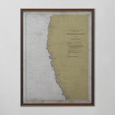 California Coast Map, Mendocino Coast Nautical Map, California Home Decor, Circa Early 20th C.