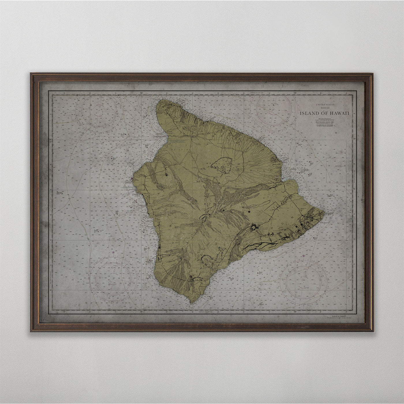 Vintage Nautical Map of Hawaii's Big Island, Early 20th Century Coastal Home Decor