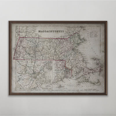 Massachusetts Map, State Map of Massachusetts, Antique Massachusetts Wall Art, Massachusetts Decor,