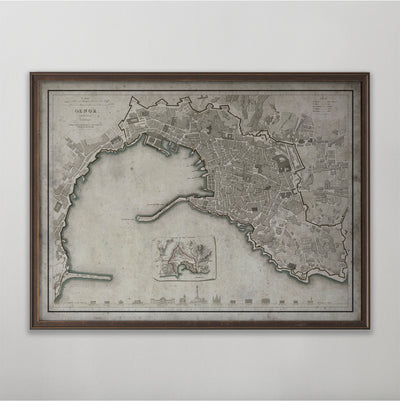 Genoa Map, Vintage Map of Genoa, Italian Home Decor, 19th Century