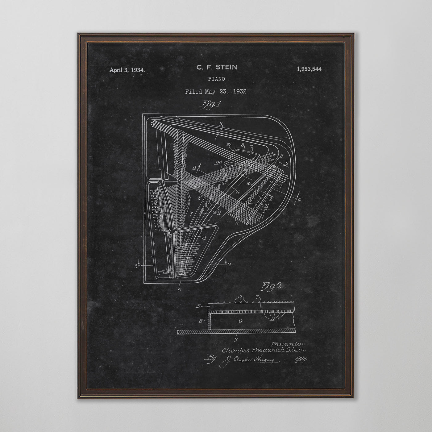 Piano Patent, Vintage Piano Patent Art, Antique Piano Patent Wall Decor, c. 1939 C.F. Stein