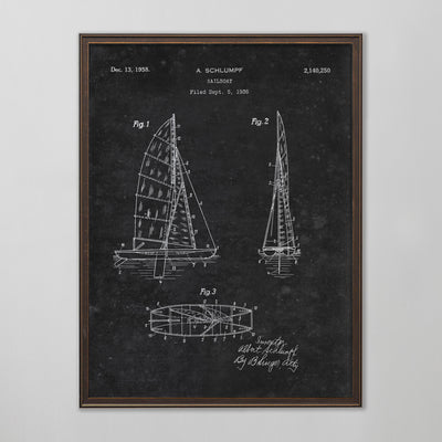 Sailboat Patent, Vintage Sailboat Patent Art, Antique Sailboat Patent Wall Decor, c. 1938 A. Schlumpf