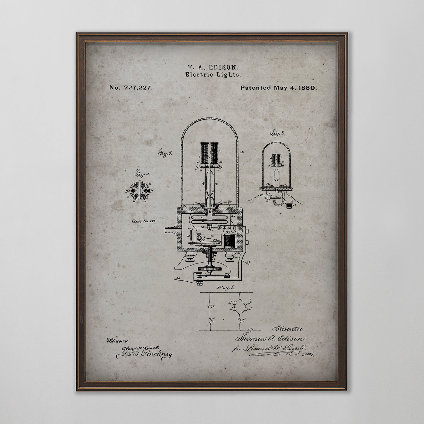 Electric Light Patent, Vintage Edison Light Patent, Home Decor, 1880