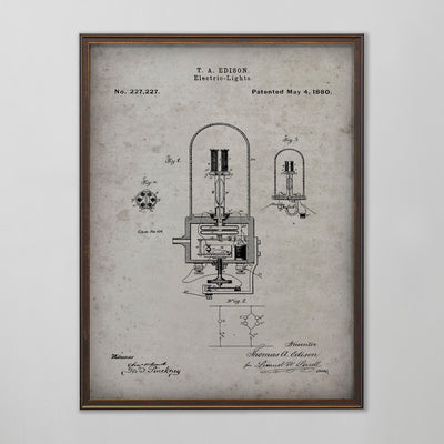 Electric Light Patent, Vintage Edison Light Patent, Home Decor, 1880