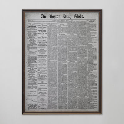 Vintage Boston Daily Globe First Issue Print, Antique Newspaper Wall Decor