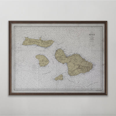 Maui Map, Vintage Nautical Map of Maui, Hawaiian Home Decor, Early 20th Century