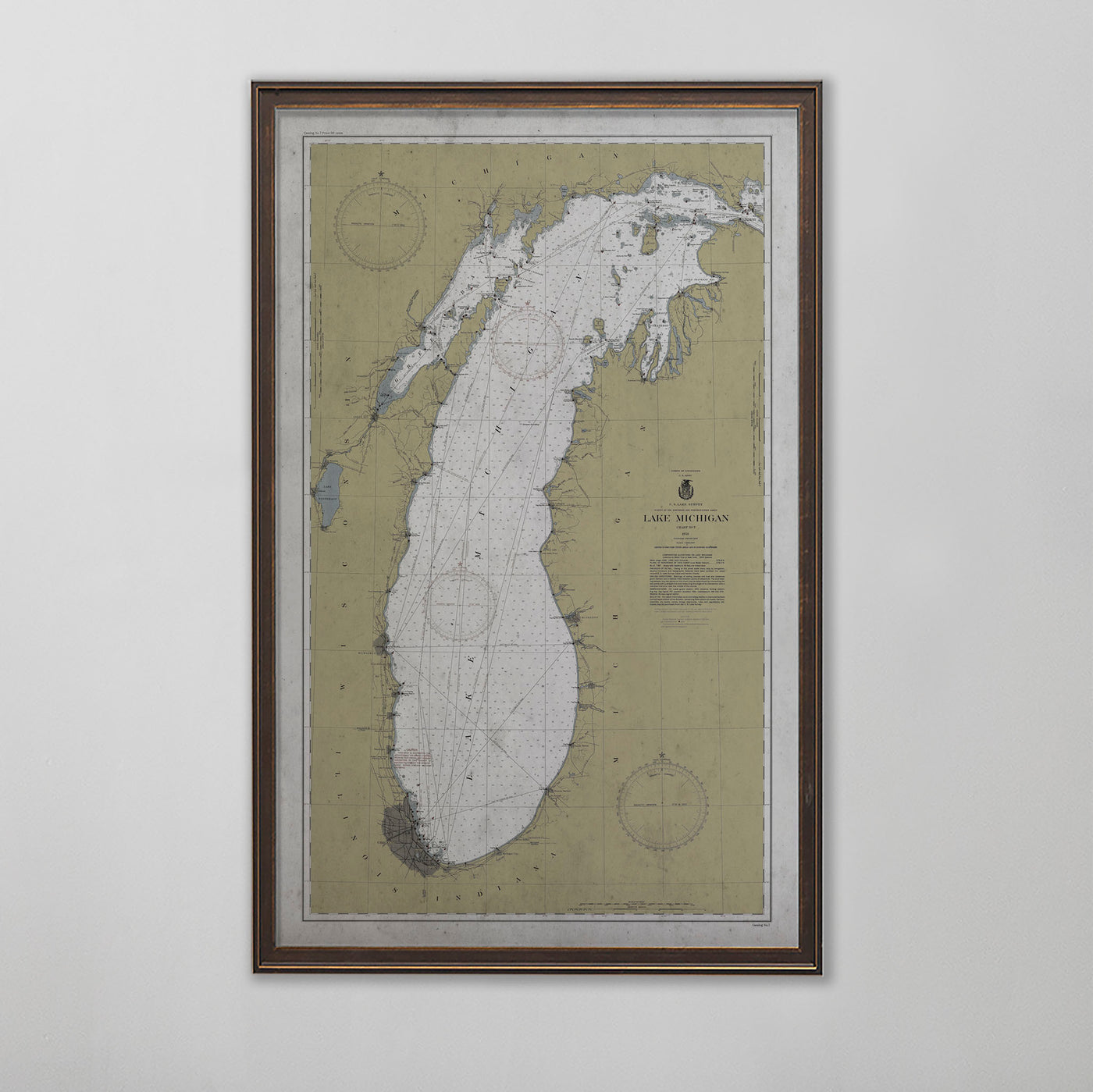 Lake Michigan Map, Vintage Nautical Map of Lake Michigan, Michigan Home Decor, 20th Century