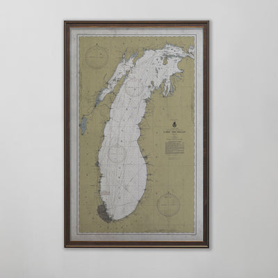 Lake Michigan Map, Vintage Nautical Map of Lake Michigan, Michigan Home Decor, 20th Century