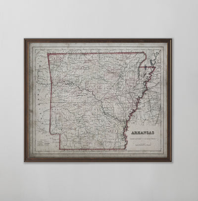 Arkansas Map, Vintage Map of Arkansas, Arkansas Home Decor, 1850