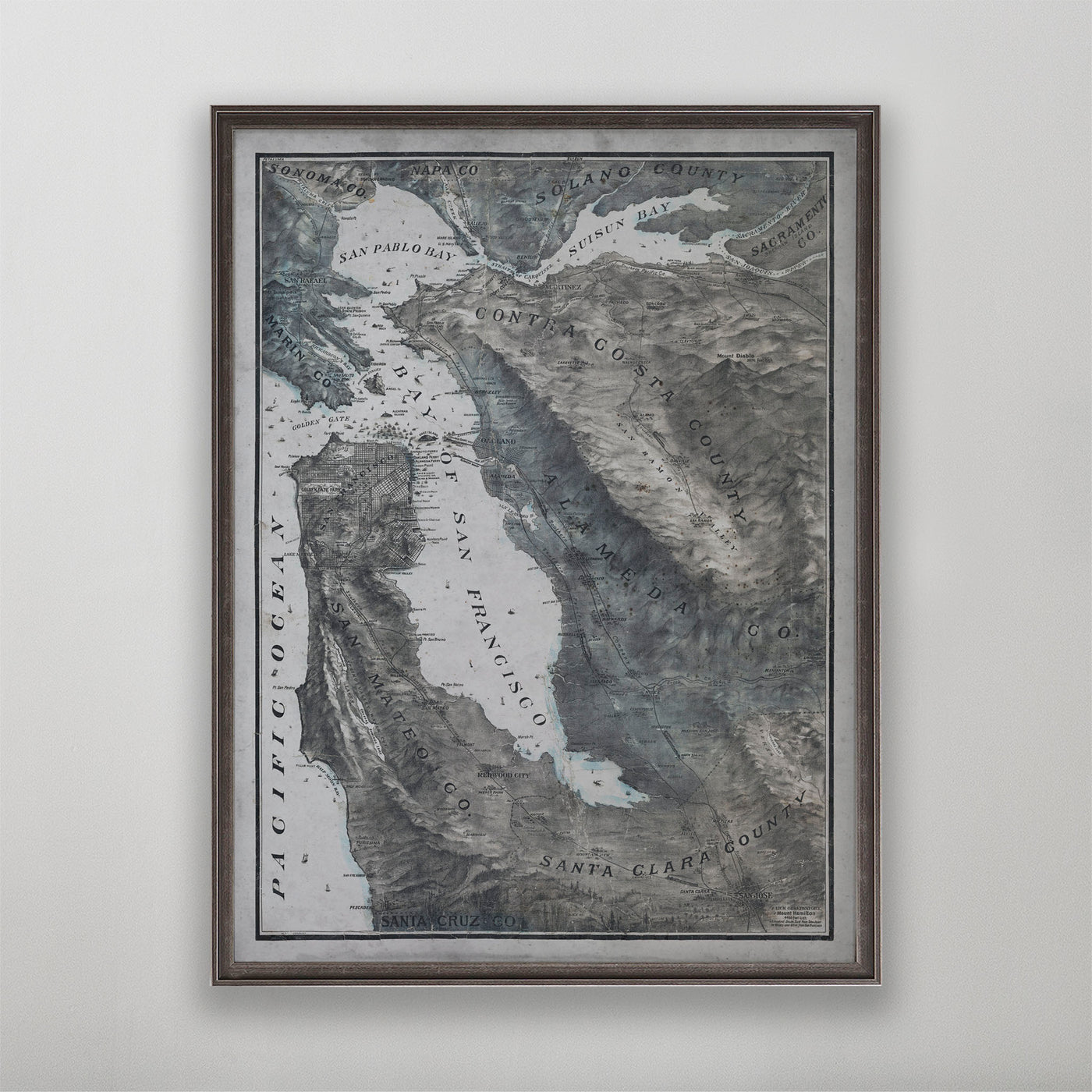 Bay Area Map, Vintage Relief Map of the Bay Area, Bay Area, California Home Decor, 1800s