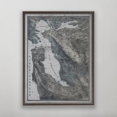 Bay Area Map, Vintage Relief Map of the Bay Area, Bay Area, California Home Decor, 1800s