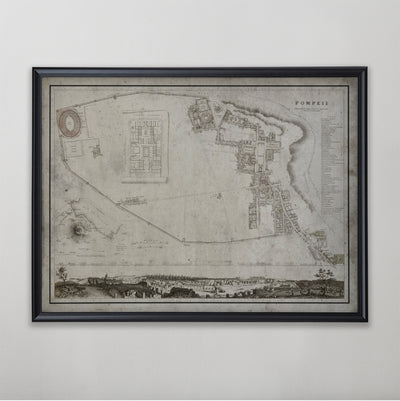 Pompeii Map, Vintage Map of Pompeii, Italian Home Decor, 19th Century