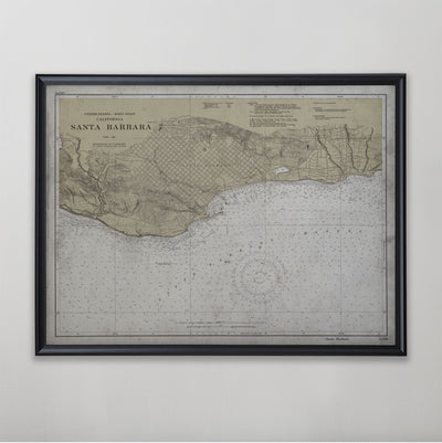 Santa Barbara Map, Vintage Nautical Map of Santa Barbara, California Home Decor, 20th Century