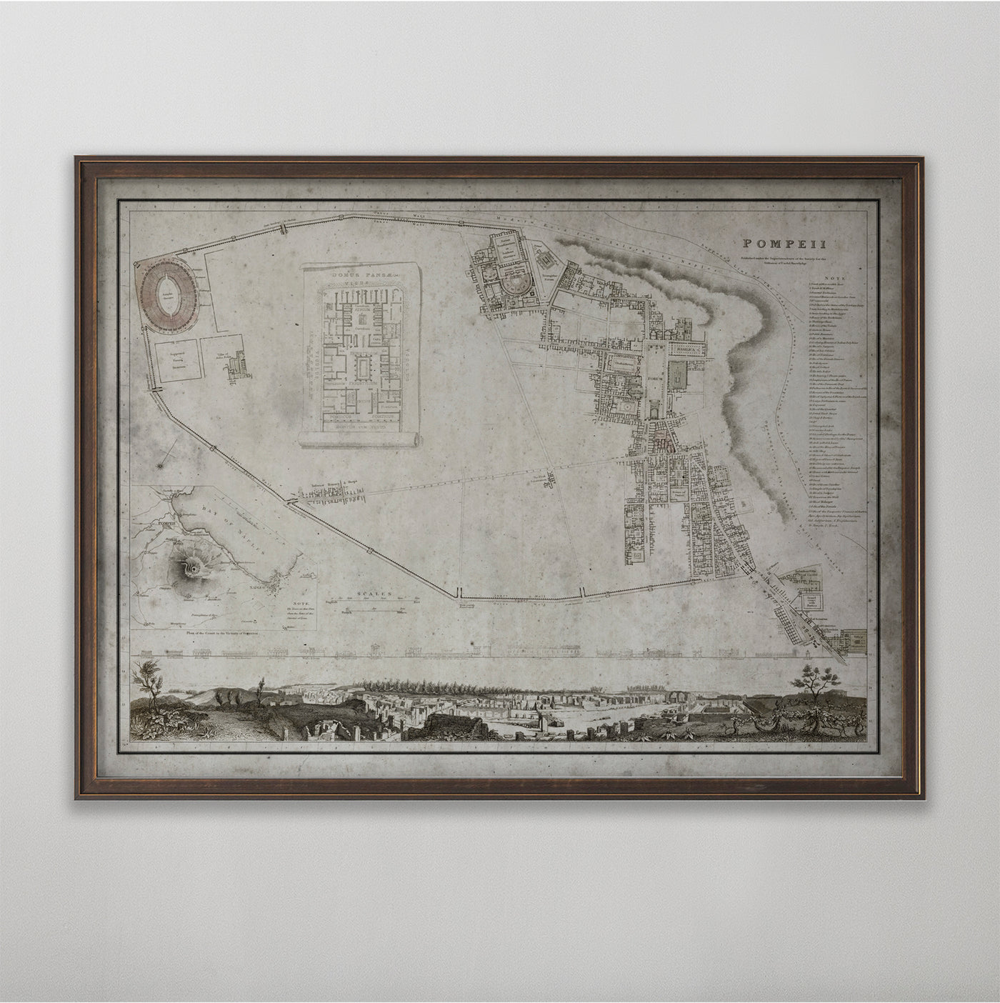 Pompeii Map, Vintage Map of Pompeii, Italian Home Decor, 19th Century