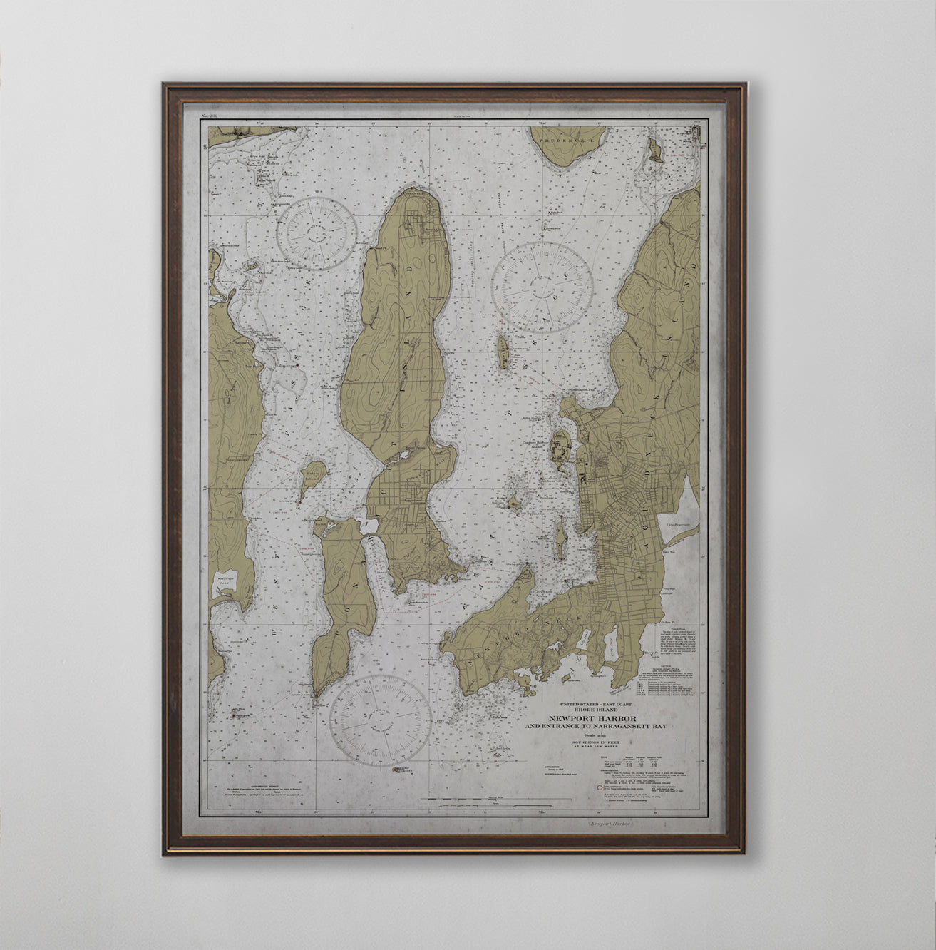 Newport Map, Rhode Island Nautical Chart, Rhode Island Home Decor, 20th Century