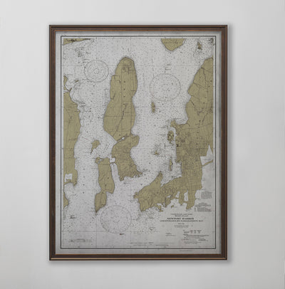 Newport Map, Rhode Island Nautical Chart, Rhode Island Home Decor, 20th Century