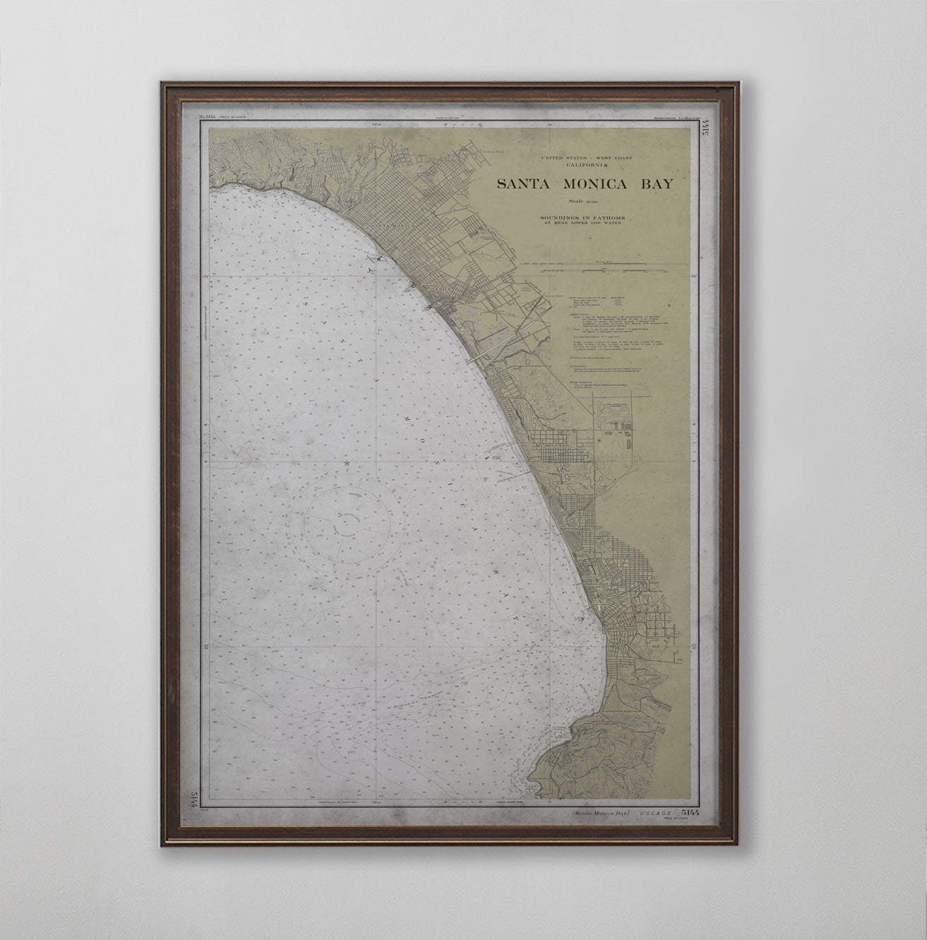 Santa Monica Map, Vintage Nautical Map of Santa Monica, California Home Decor, Early 20th Century