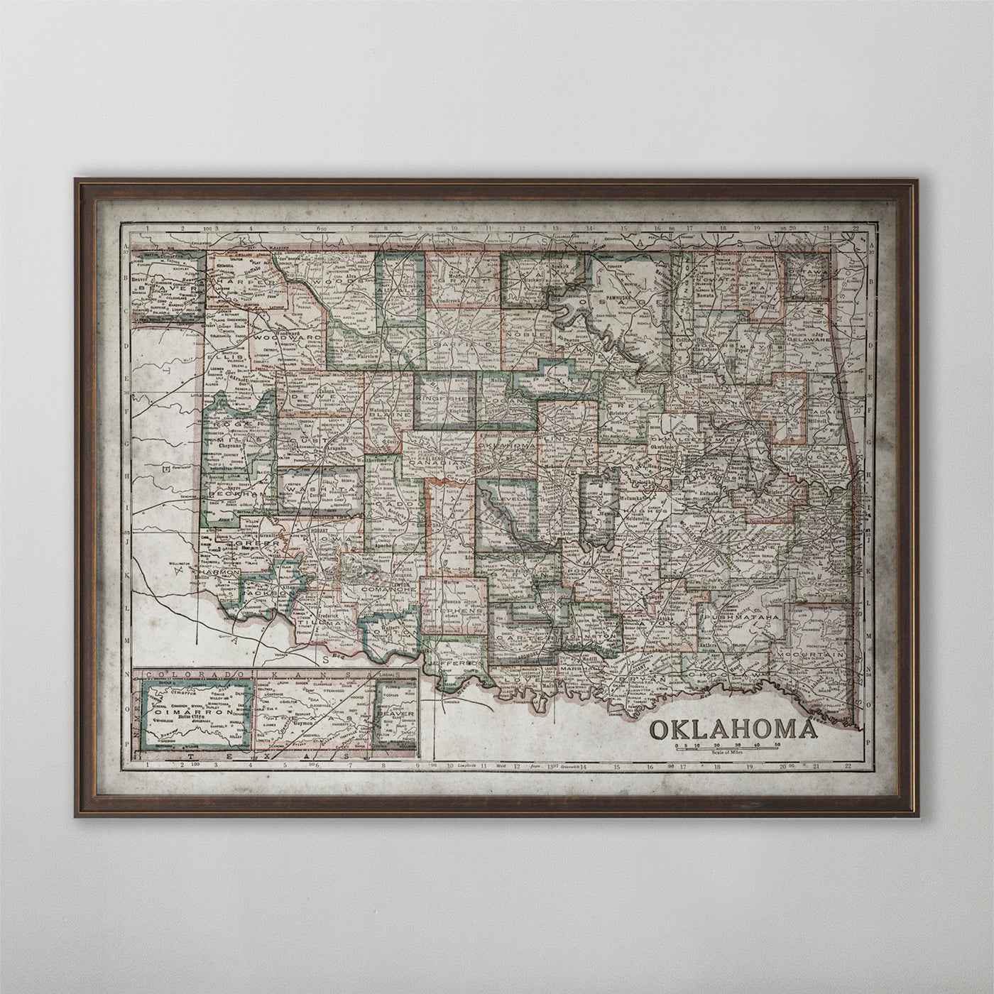 Oklahoma Map, Vintage Map of Oklahoma, Oklahoma Home Decor, 1927