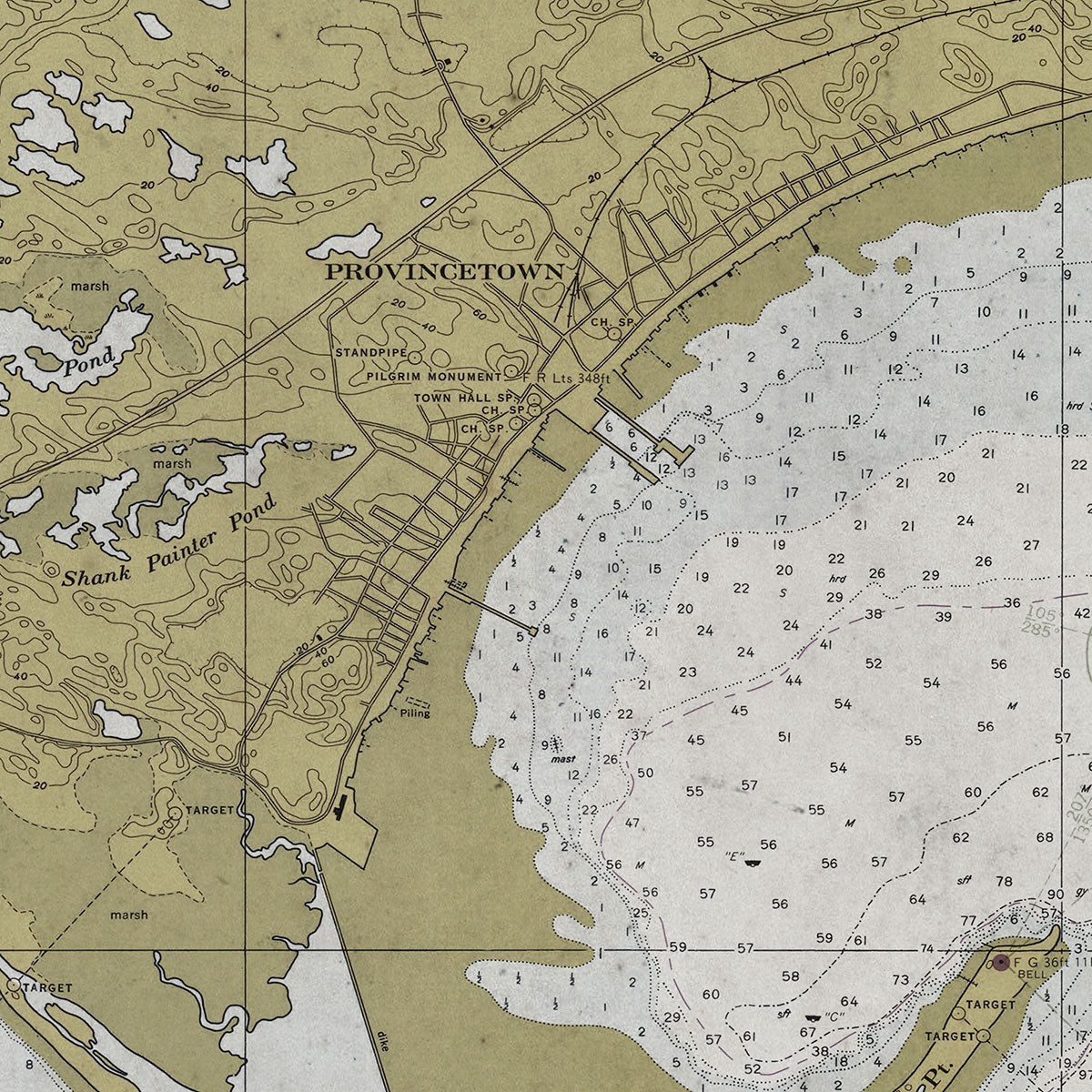 Old Provincetown, Massachusetts nautical chart vintage wall art. Shop Archive Print Co.