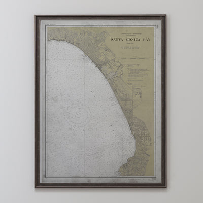 Old vintage historic nautical chart of Santa Monica wall art home decor. 